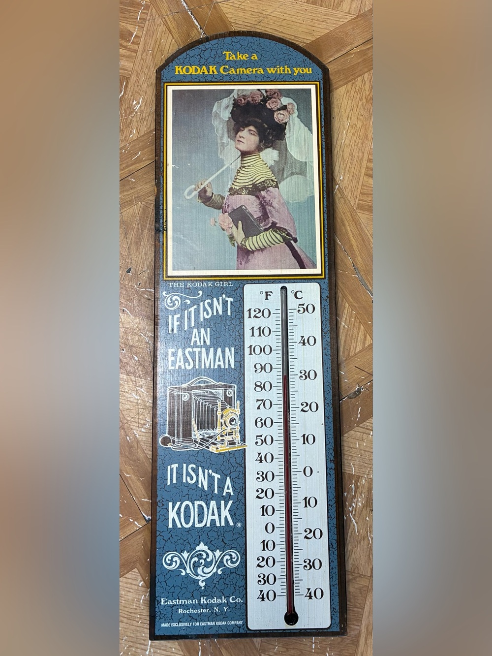 The Kodak Girl Vintage Style Thermometer Wall Plaque - Blue